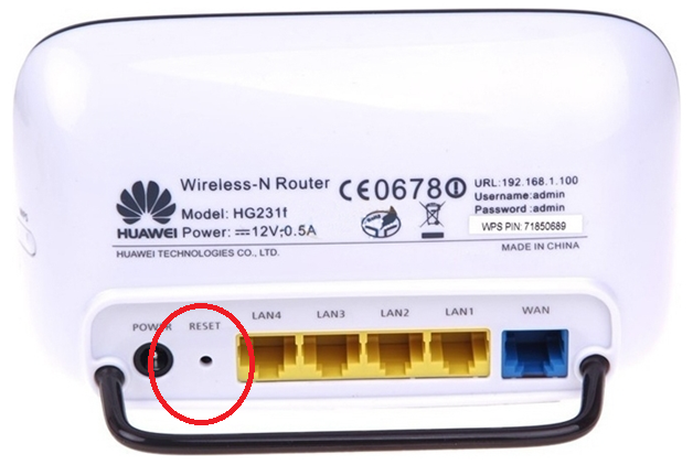 Рис.14 – Кнопка «Reset» на роутере модели Huawei