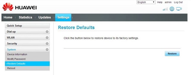 Программный сброс настроек Huawei