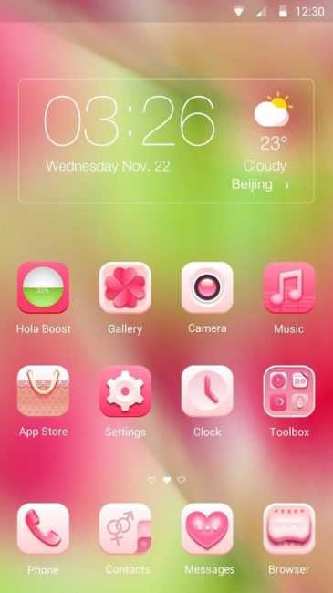 Интерфейс с выбранной темой в Hola Launcher