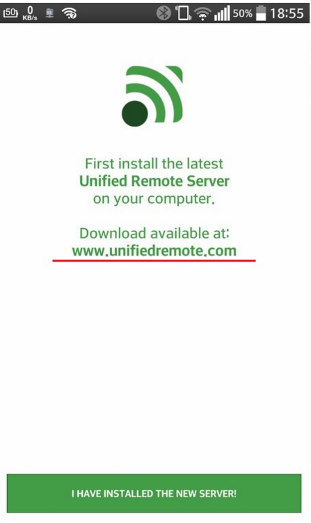 Запуск приложения Unified Remote на телефоне.