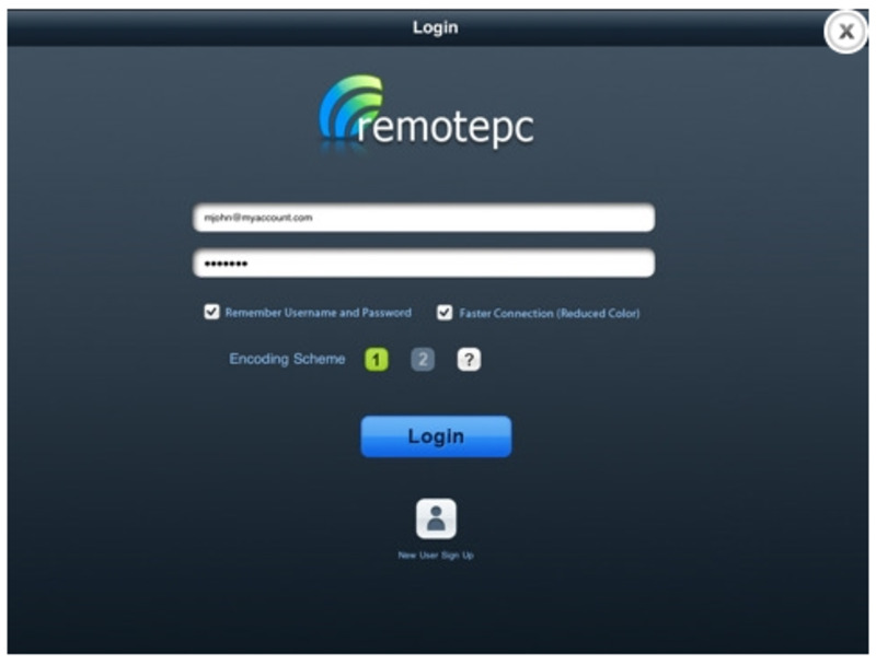 Окно авторизации при запуске программы RemotePC