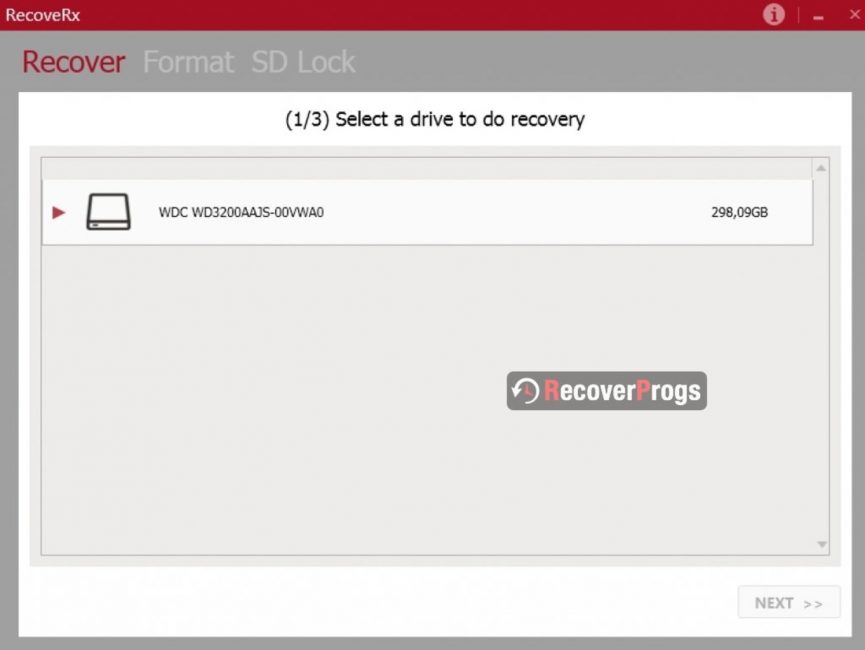 Выбор диска в RecoveRX