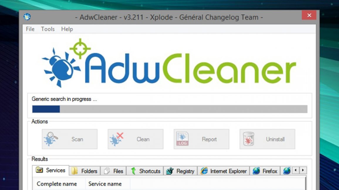Главное окно программы Adw Cleaner