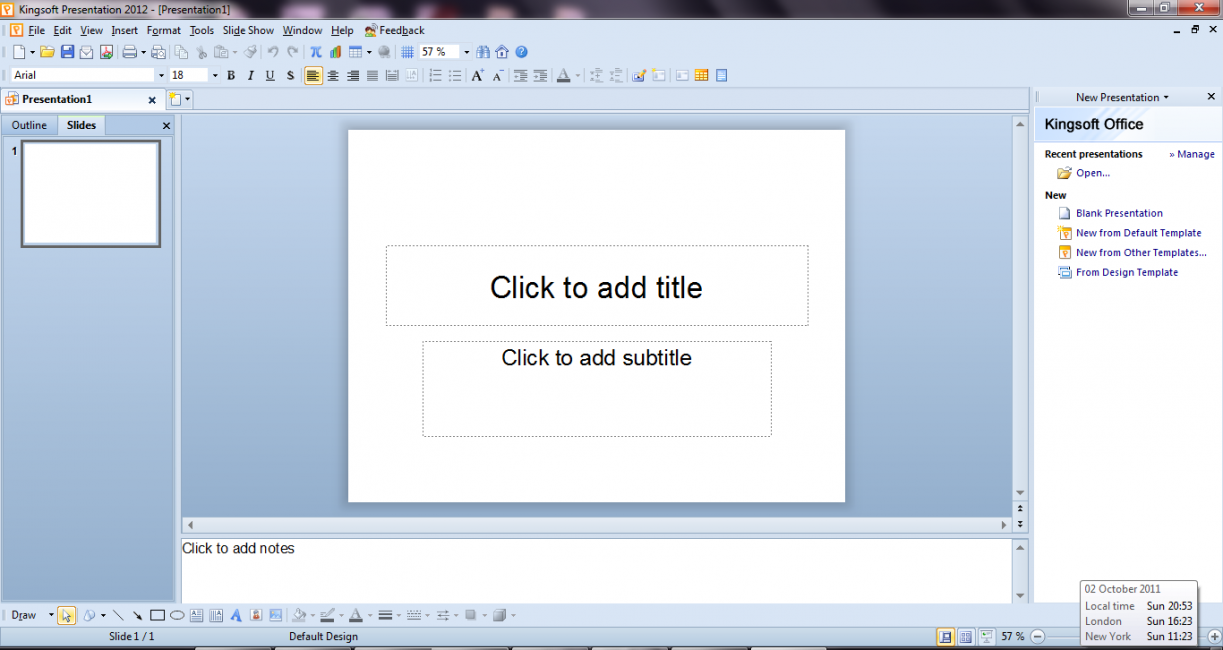 Окно программы Kingsoft Presentation Free