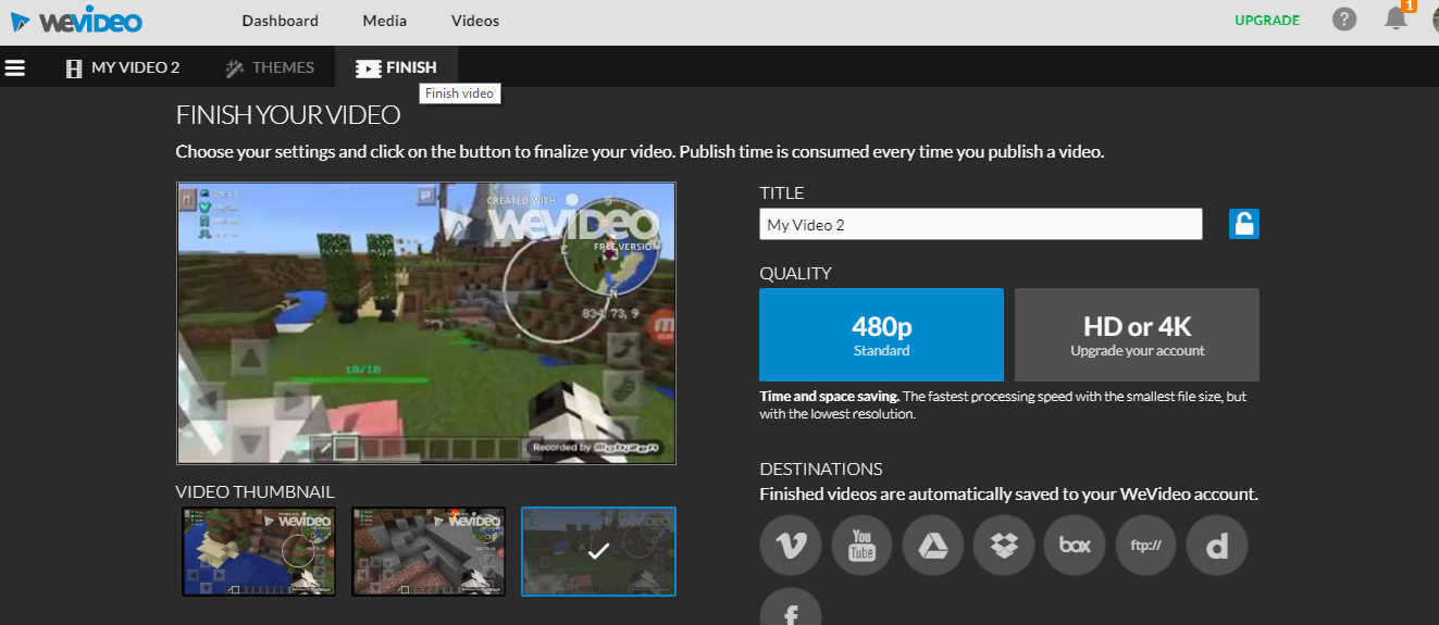 Окончание работы в WeVideo
