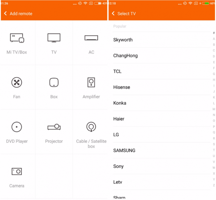 Окно программы Mi Remote