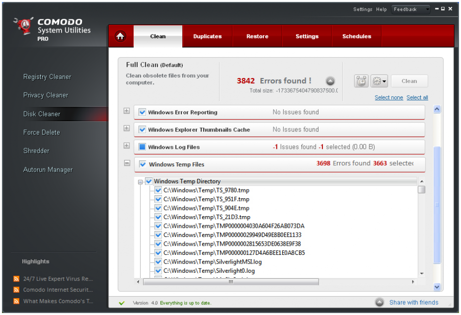 Окно программы Comodo System Utilites