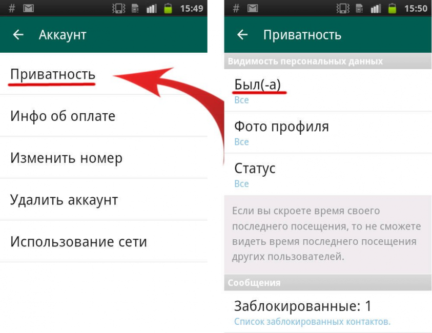 Раздел «Приватность»