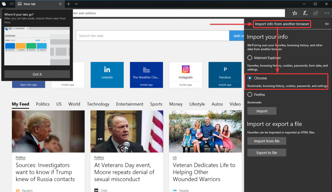 Импорт данных с браузеров Chrome и Firefox