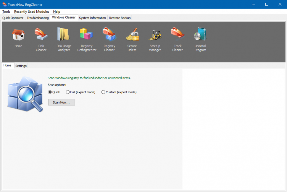 Программа TweakNow RegCleaner