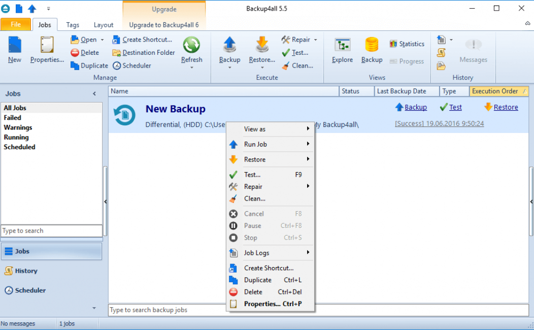 Окно программы Backup4all Standard