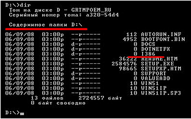 Ввод команды I386