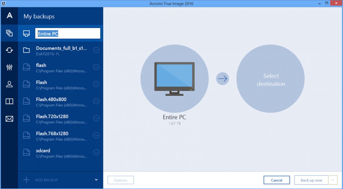 Окно программы Acronis True Image