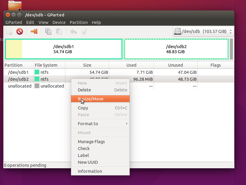 Переход в пункт Resize/Move
