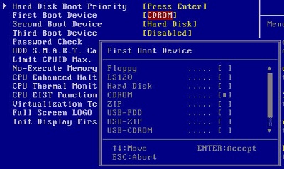 Загрузка с помощью Bios