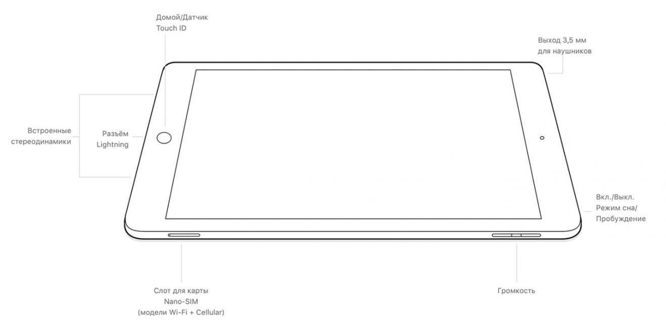 Расположение кнопок на iPad