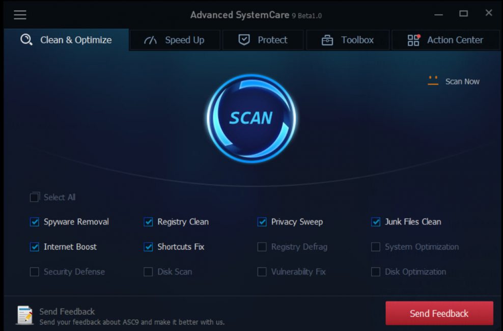 Рабочее окно программы Advanced SystemCare