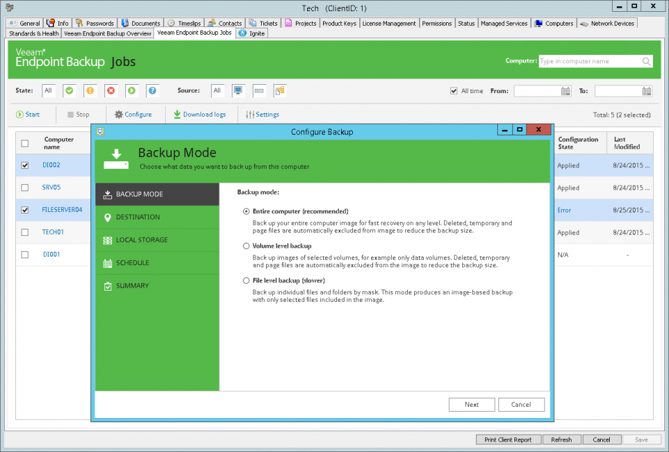 Внешний вид программы Veeam Endpoint Backup Free
