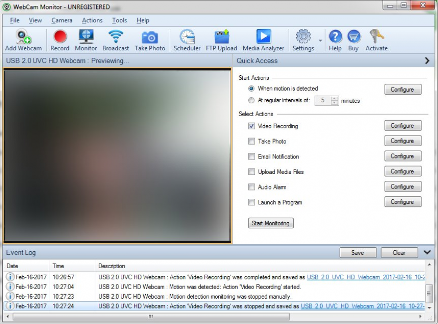 Рабочее окно программы WebCam Monitor