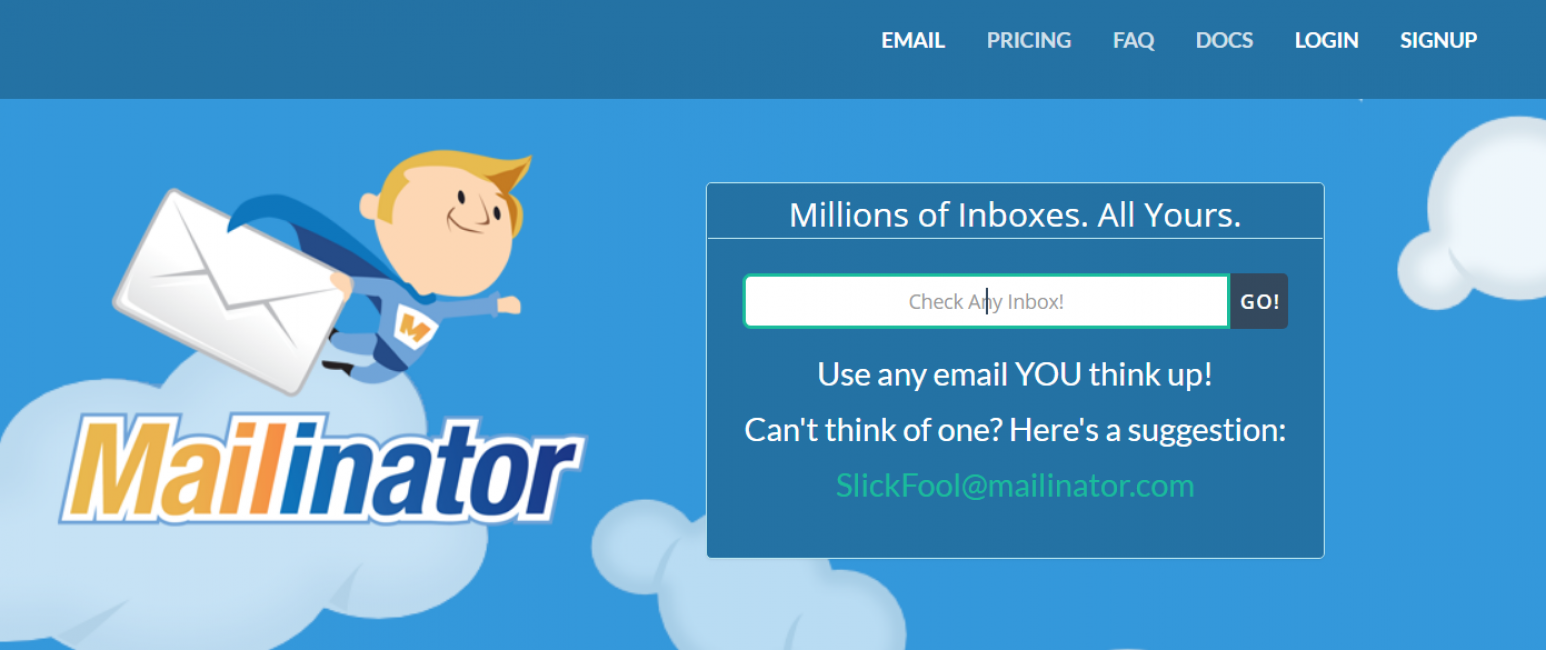 Главная страница сервиса временных почты Mailinator