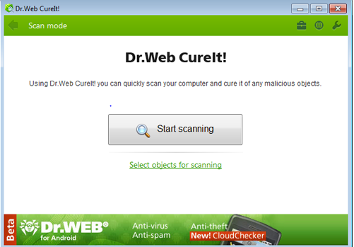 Начальный экран Dr. Web CureId