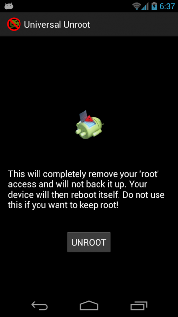 Предупреждение о запуске Universal Unroot
