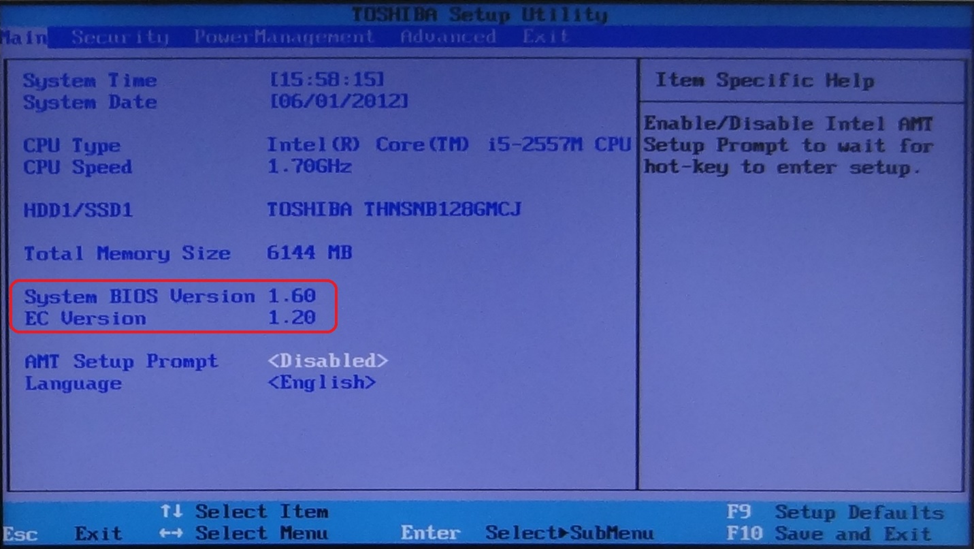 BIOS ноутбука Тошиба