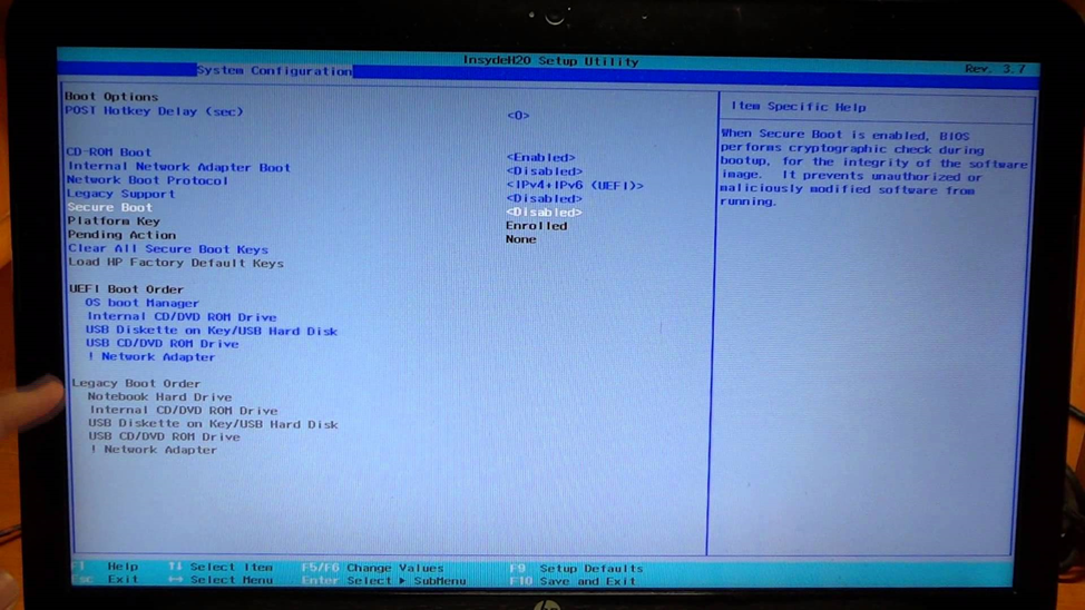 BIOS ноутбука HP