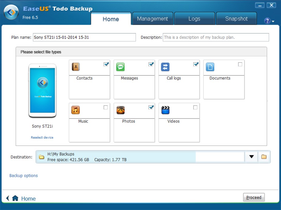 Окно программы EaseUS Todo Backup