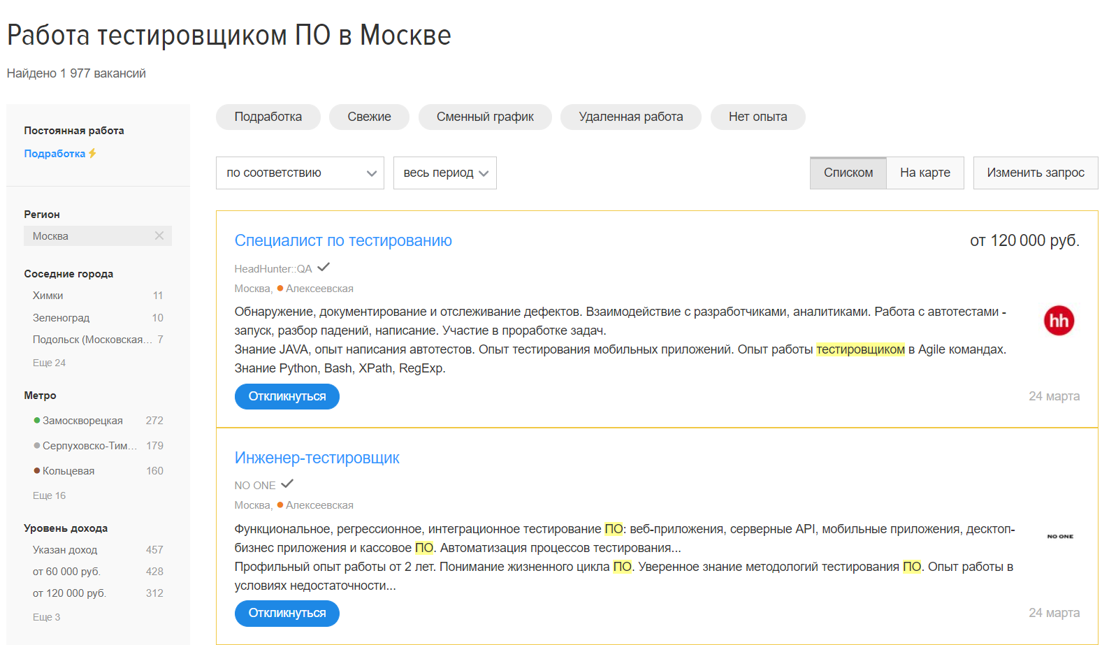 По данным ресурса Head Hunter на январь 2021 только в Москве зарегистрировано более 1700 вакансий.